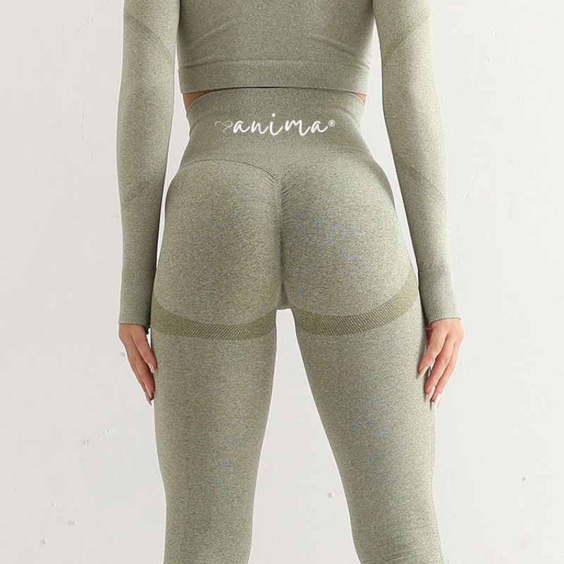 Tights Greyish Green Højtaljede Med Scrunch Butt Line Large - ANIMA
