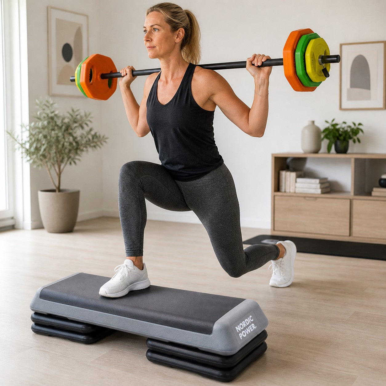 Stepbænk Justerbar 110 cm, Sort og Grå - NORDIC POWER