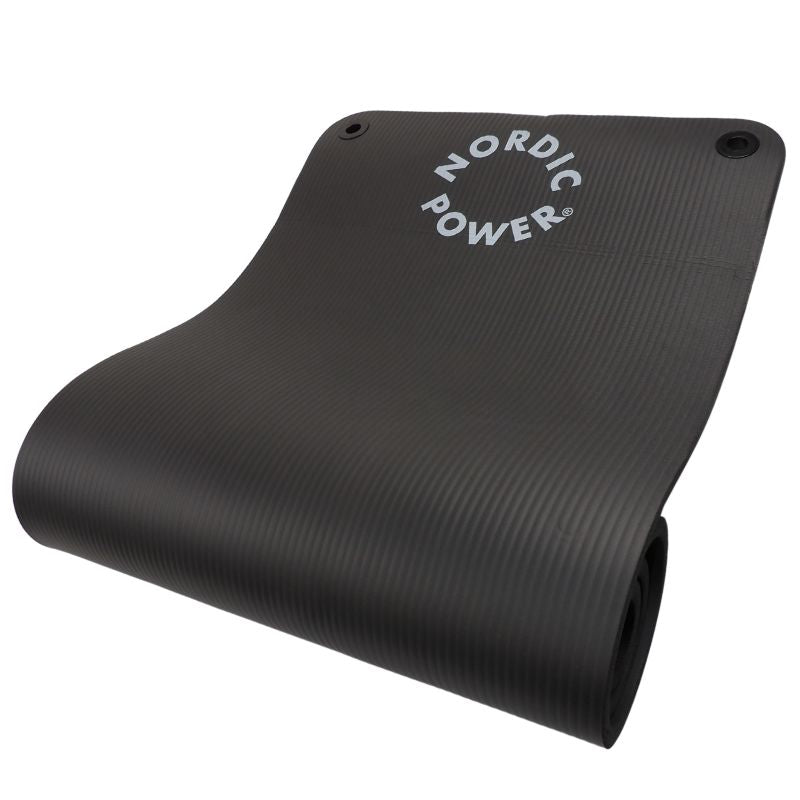 2 Stk. Træningsmåtter Sort 1.5 cm Tyk. Med bærestrop NORDIC POWER