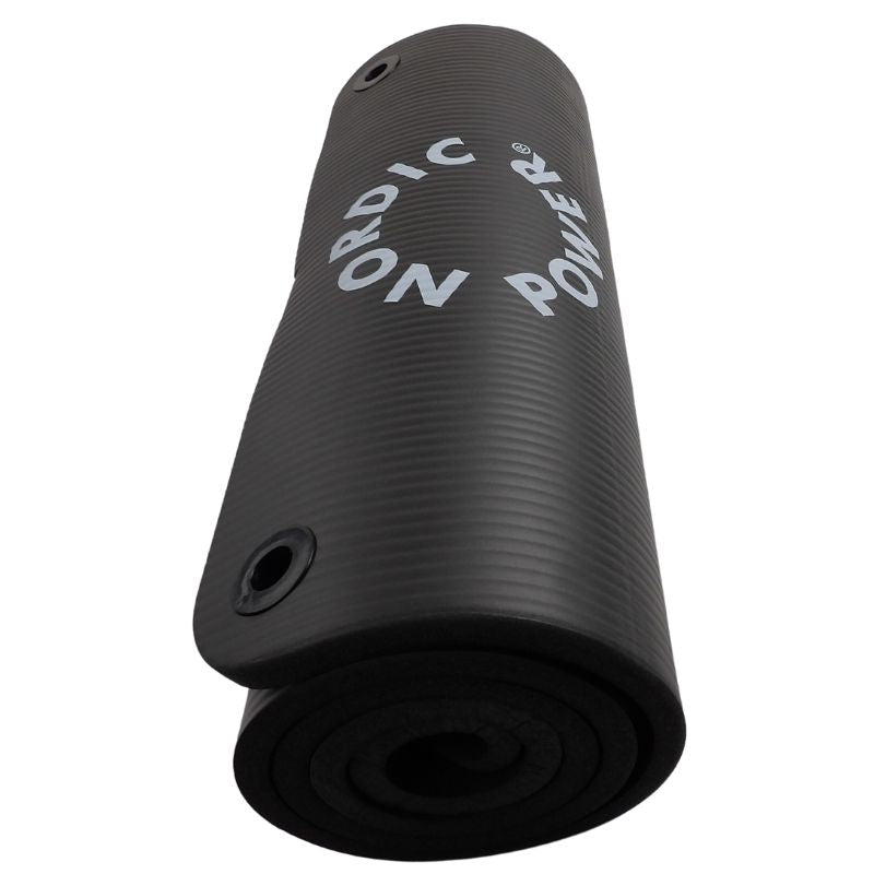 2 Stk. Træningsmåtter Sort 1.5 cm Tyk. Med bærestrop NORDIC POWER