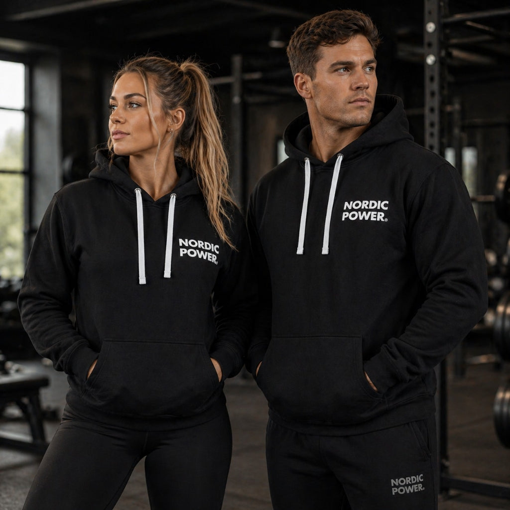 Sort Hoodie, Hættetrøje Str. L, sporty fit - NORDIC POWER