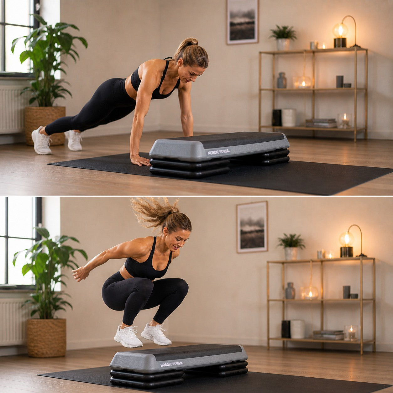 Stepbænk Justerbar 110 cm, Sort og Grå - NORDIC POWER