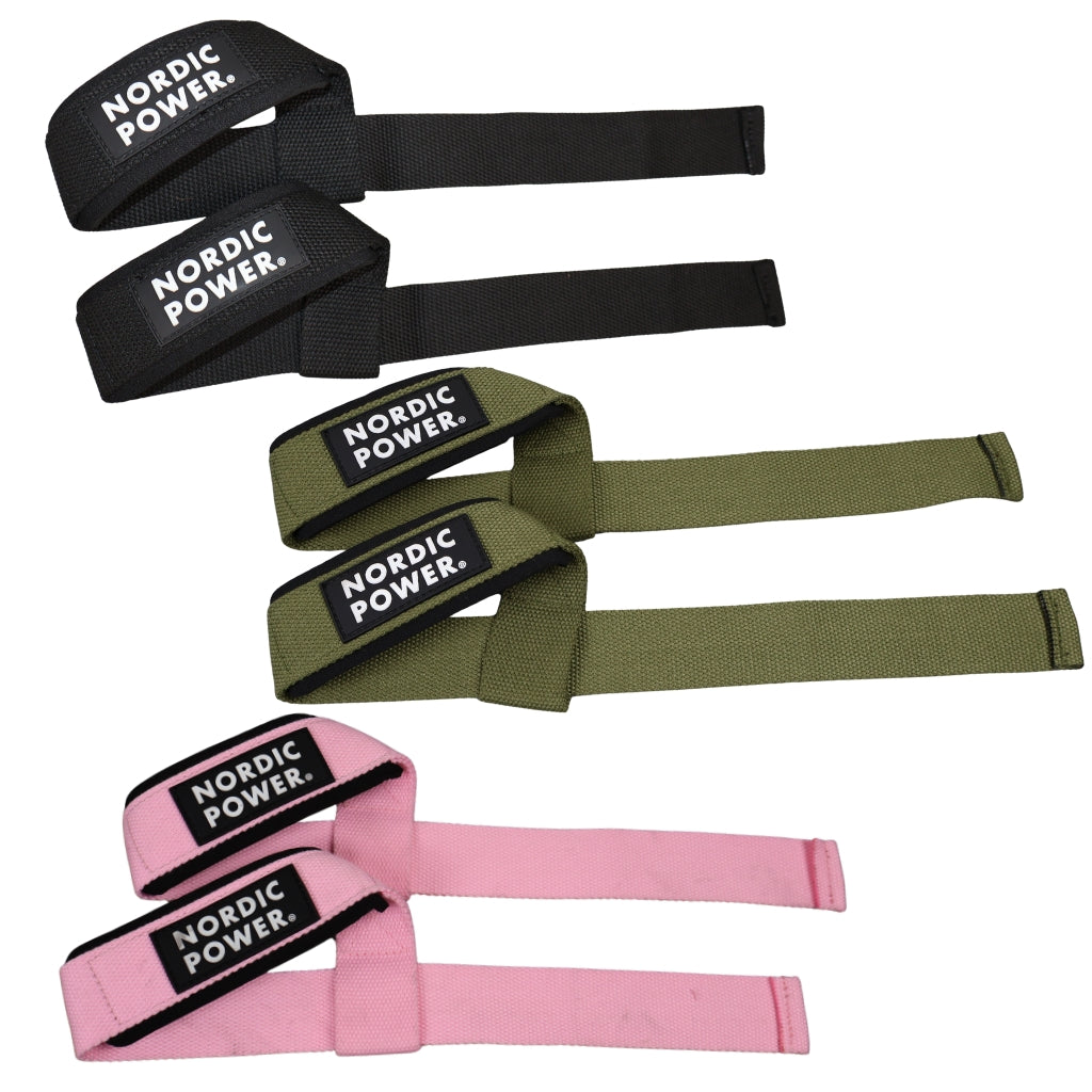 3 Sæt Lifting Straps, Sort, Grøn, Lyserød - NORDIC POWER