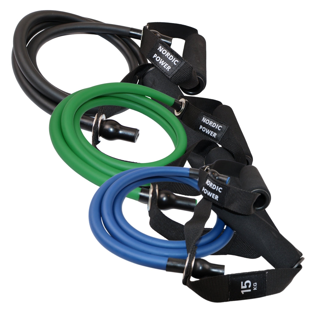 Træningselastikker med håndtag, 3 pk. Exertubes - NORDIC POWER
