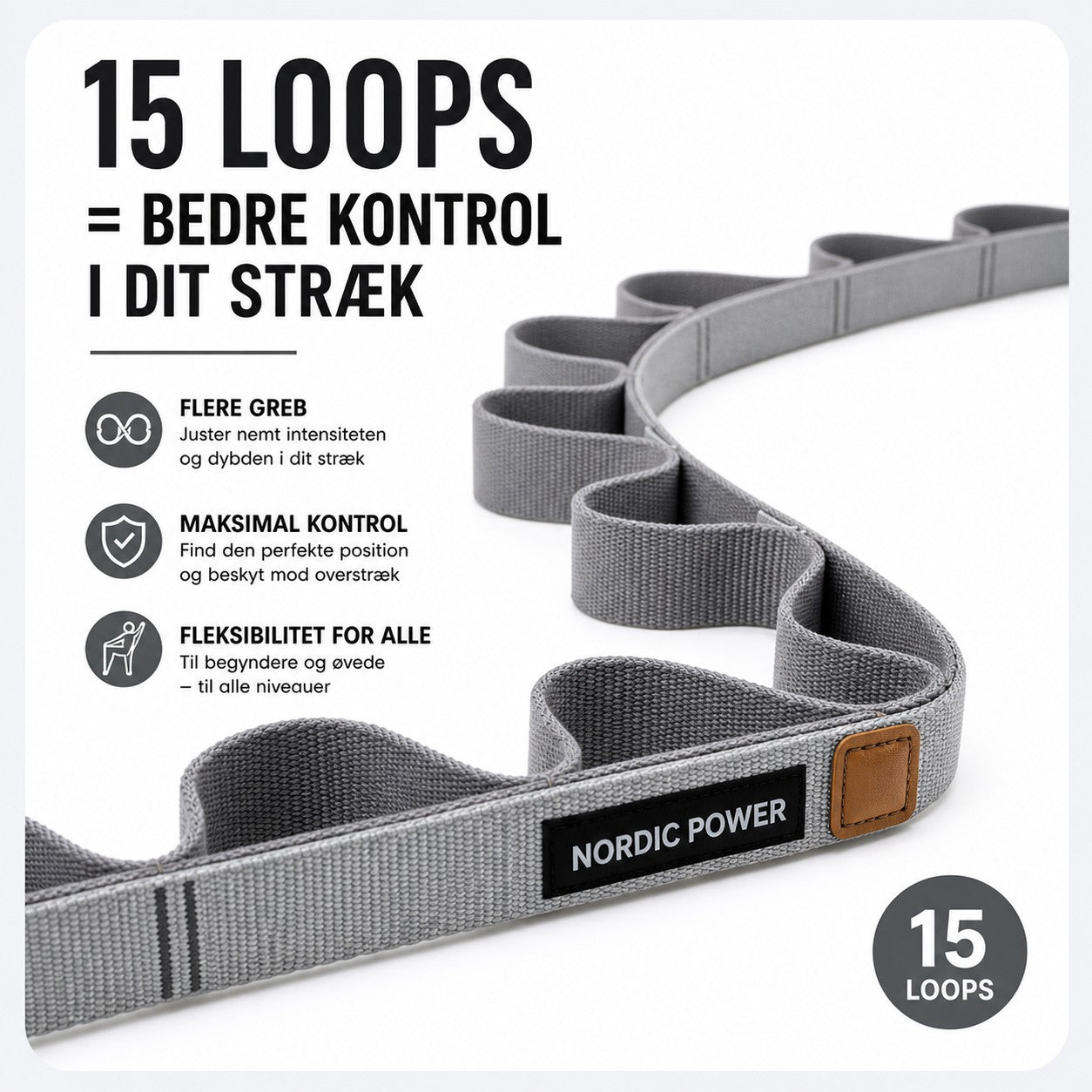 Yoga Stretching Strap, grå - NORDIC POWER